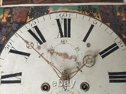 Antique Grandfather Clock Enamel Dial, Hand Painted & Movement