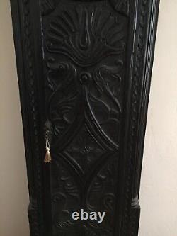 Antique Grandfather Longcase Clock Carved Dragons Ebonised Black 8 Day Working