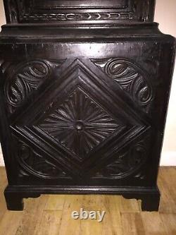 Antique Grandfather Longcase Clock Carved Dragons Ebonised Black 8 Day Working