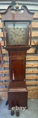 Antique Inlaid Grandfather Clock 8 Day Brass Dial