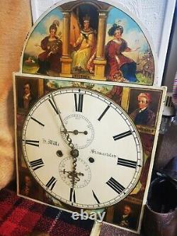 Antique Long Case Clock Enamel Dial, Movement, Weights & Pendulum Queen Victoria