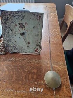 Antique Longcase Grandfather Clock Mechanism Enamel Face + Pendulum