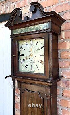Antique Mahogany Longcase Grandfather Clock Dial 8 day by WOOLFALL LIVERPOOL
