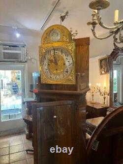 Antique Oak English Brass Face Grandfather Clock