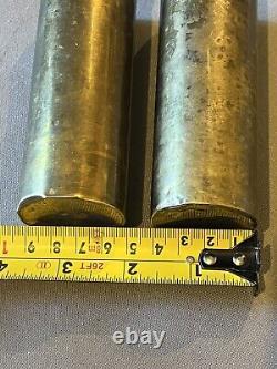 Antique Pair Heavy Brass Grandfather Clock Pendulum Weights 1.411 and 1.473 kg