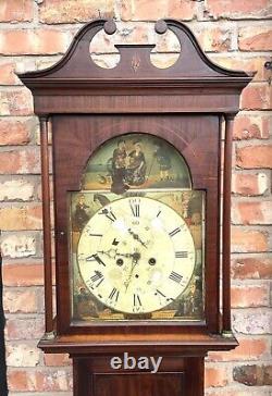 Antique Scottish Inlaid Mahogany Longcase Grandfather 8 Day Clock