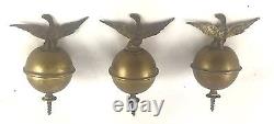 Antique Set Three Brass Longcase Grandfather Clock Finials Topped With Eagles 2