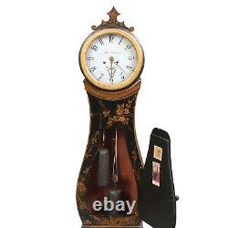 Antique Swedish Mora Clock 1800's Black & Gold Paint Detailing and Carvings