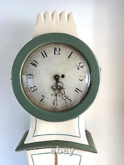 Antique Swedish PMS Mora Clock in Cream, Painted Wood Case 1783, running