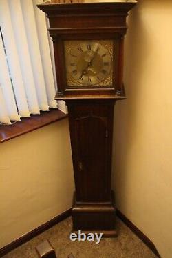 Antique longcase clock 30hour John Agar oak case 11 inch brass dial 1780
