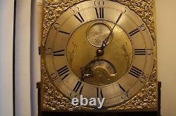 Antique longcase clock 30hour John Agar oak case 11 inch brass dial 1780