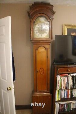 Antique longcase clock 8 day oak inlay case Simcock Daventry