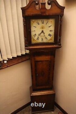 Antique longcase clock John Nicholas Daventry 1805 30hr mahogany oak inlay case