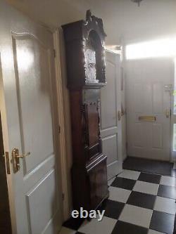 Antique longcase grandfather clock, 50 years present owner, has been restored
