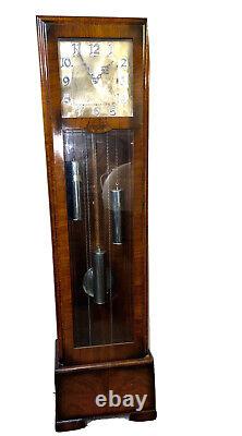 Art Deco Grandfather Clock By Bee Ess Walnut 6ft Manual Chiming Vintage
