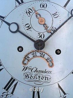 CHAMBERS BOSTON 1820 8day LONGCASE GRANDFATHER CLOCK DIAL+move 12X17 inch