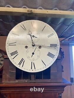 Early 19th C mahogany Regency Scottish drumhead longcase grandfather clock