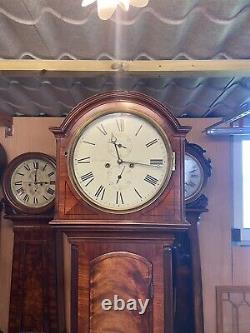 Early 19th C mahogany Regency Scottish drumhead longcase grandfather clock