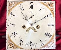 Early Antique 12in Hand Painted 8 Day Grandfather Clock Movement/Arched Dial