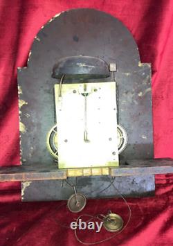 Early Antique 12in Hand Painted 8 Day Grandfather Clock Movement/Arched Dial