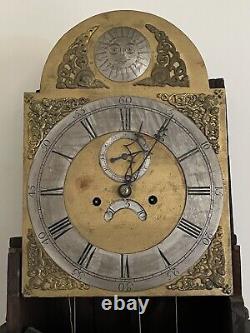 GRANDFATHER CLOCK OAK CARVED 8 Day BRASS DIAL
