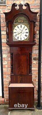 GRAND 8 Day Antique Mahogany Longcase Grandfather Clock MARY QUEEN OF SCOTS