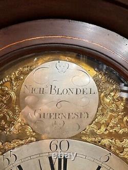 Georgian Grandfather Clock Nicholas Blondel Longcase Inlay Guernsey