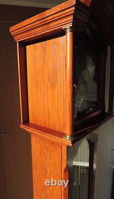 Golden Oak Longcase Grandfather Clock Triple Chime Musical