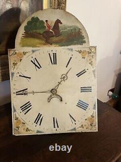 Grandfather Clock Movement Painted Face Hunting Scene untouched as seen