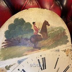 Grandfather Clock Movement Painted Face Hunting Scene untouched as seen