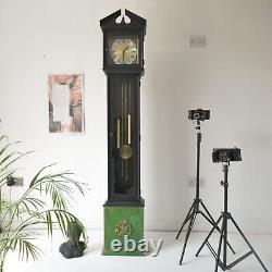 Grandfather Clock- Painted Clock Black Green Copper Patina Tassel- Furniture