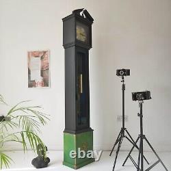 Grandfather Clock- Painted Clock Black Green Copper Patina Tassel- Furniture