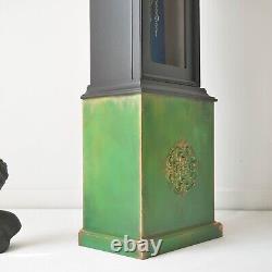 Grandfather Clock- Painted Clock Black Green Copper Patina Tassel- Furniture