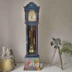 Grandfather Clock- Painted Clock Blue- Abstract- Colourful Bespoke-Vintage Art