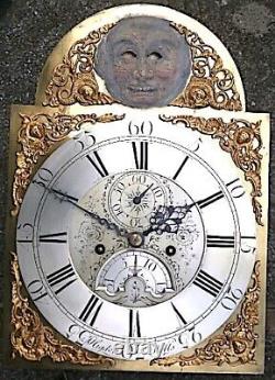 HIGDON OF WELLS 12x17inch wobbly eye sun/moon longcase clock dial+movement c1740