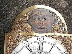 HIGDON OF WELLS 12x17inch wobbly eye sun/moon longcase clock dial+movement c1740
