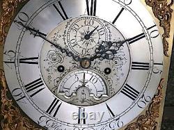 HIGDON OF WELLS 12x17inch wobbly eye sun/moon longcase clock dial+movement c1740