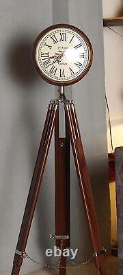 Handmade Brown Wood Grandfather Style Floor Clock Vintage Folding Antique Replic