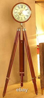 Handmade Brown Wood Grandfather Style Floor Clock Vintage Folding Antique Replic