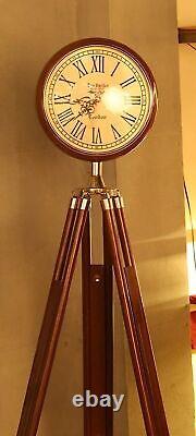 Handmade Brown Wood Grandfather Style Floor Clock Vintage Folding Antique Replic