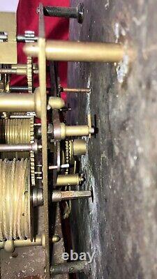 Nice Antique English 8 Day Silvered Brass Grandfather Clock Movement