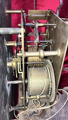 Nice Antique English 8 Day Silvered Brass Grandfather Clock Movement