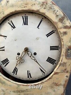 Rare Antique Swedish Mora Clock in Rustic Mint Wood Case 1800s