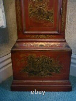 Red Chinoiserie Longcase 8 day clock by Darlon Mather London Circa. 1780