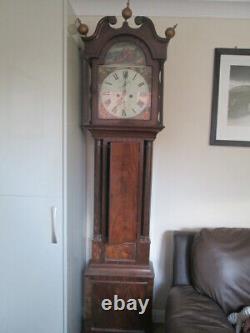 Scottish long case grandfather clock flame mahogany 8 day
