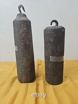 Set Of Original Antique Grandfather Clock Weights 1800s Both 15.2lbs