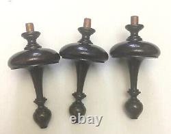 Set Three Good Antique Mahogany Longcase Grandfather Clock Finials circa 1800