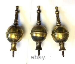 Set Three Small Antique Brass Longcase Grandfather Clock Finials