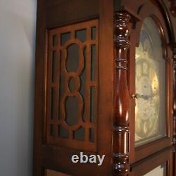 Sligh Grandfather Clock West Minster Chime Mahogany Case Moon Dial