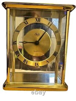 Sligh Mantle Brass Glass Clock Model 0425-1-BR MCM Vintage Desk